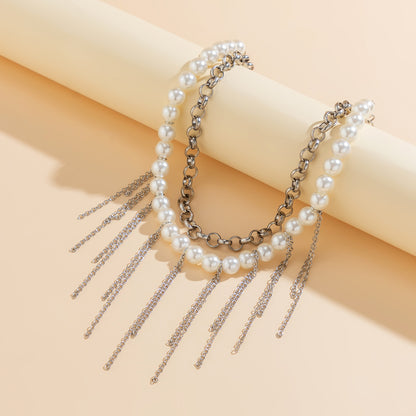 Pearl Tassel Fun Design Double-layer Retro Necklace Women's Accessories
